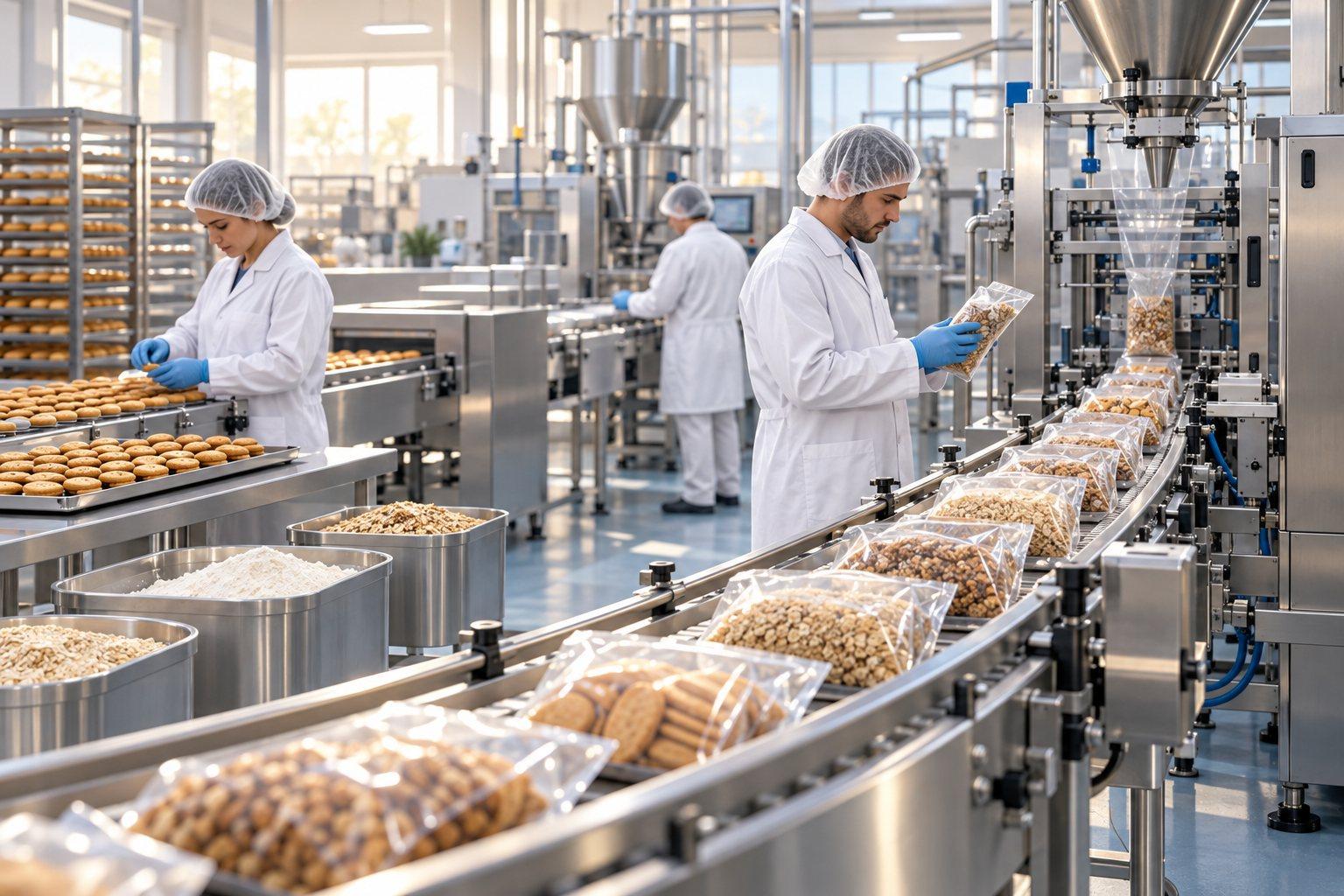 Illustration of a hygienic food production and packaging line