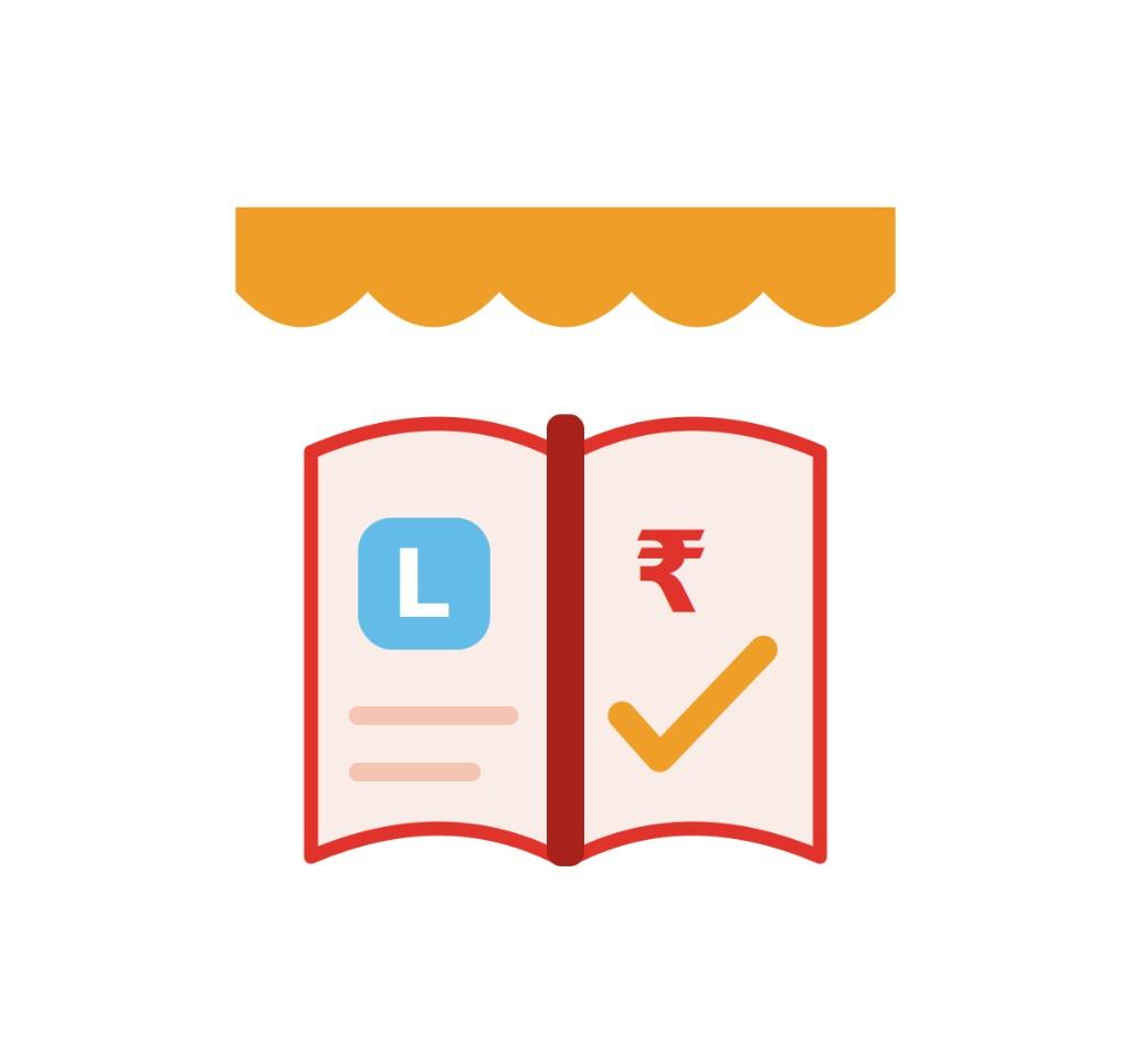 Shop ledger with a rupee mark and a completed bill